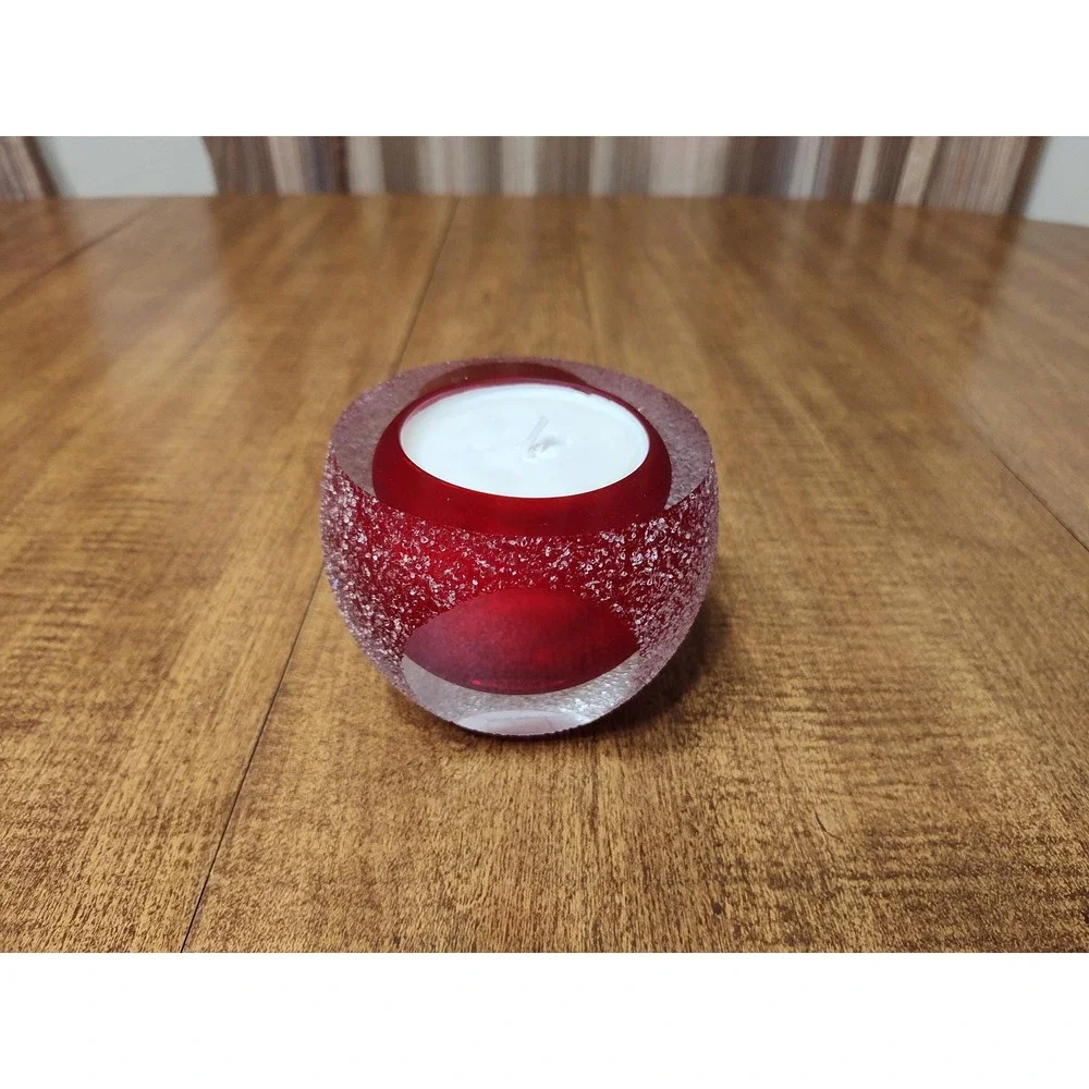 Handmade Red Apple Scented Candle 6 oz Frosted Textured Glass Sphere Jar B65